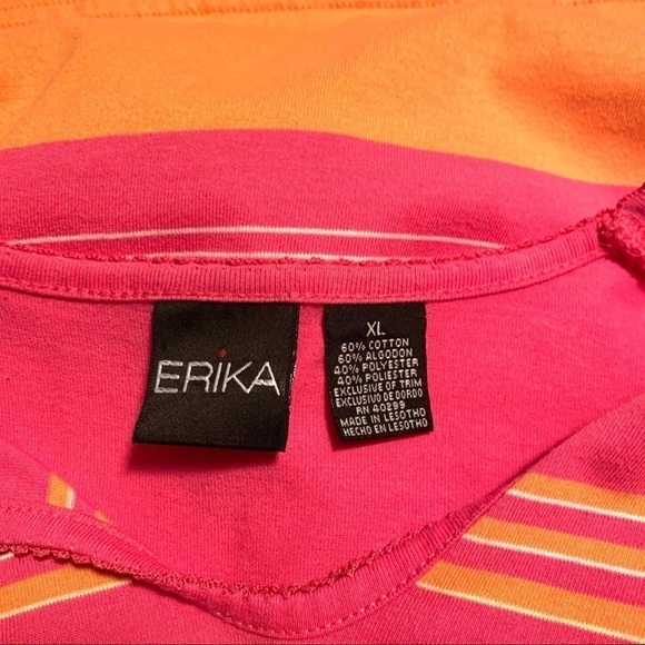 Vintage Erika Pink & Orange Striped Short Sleeve Shirt size XL - Picture 6 of 7
